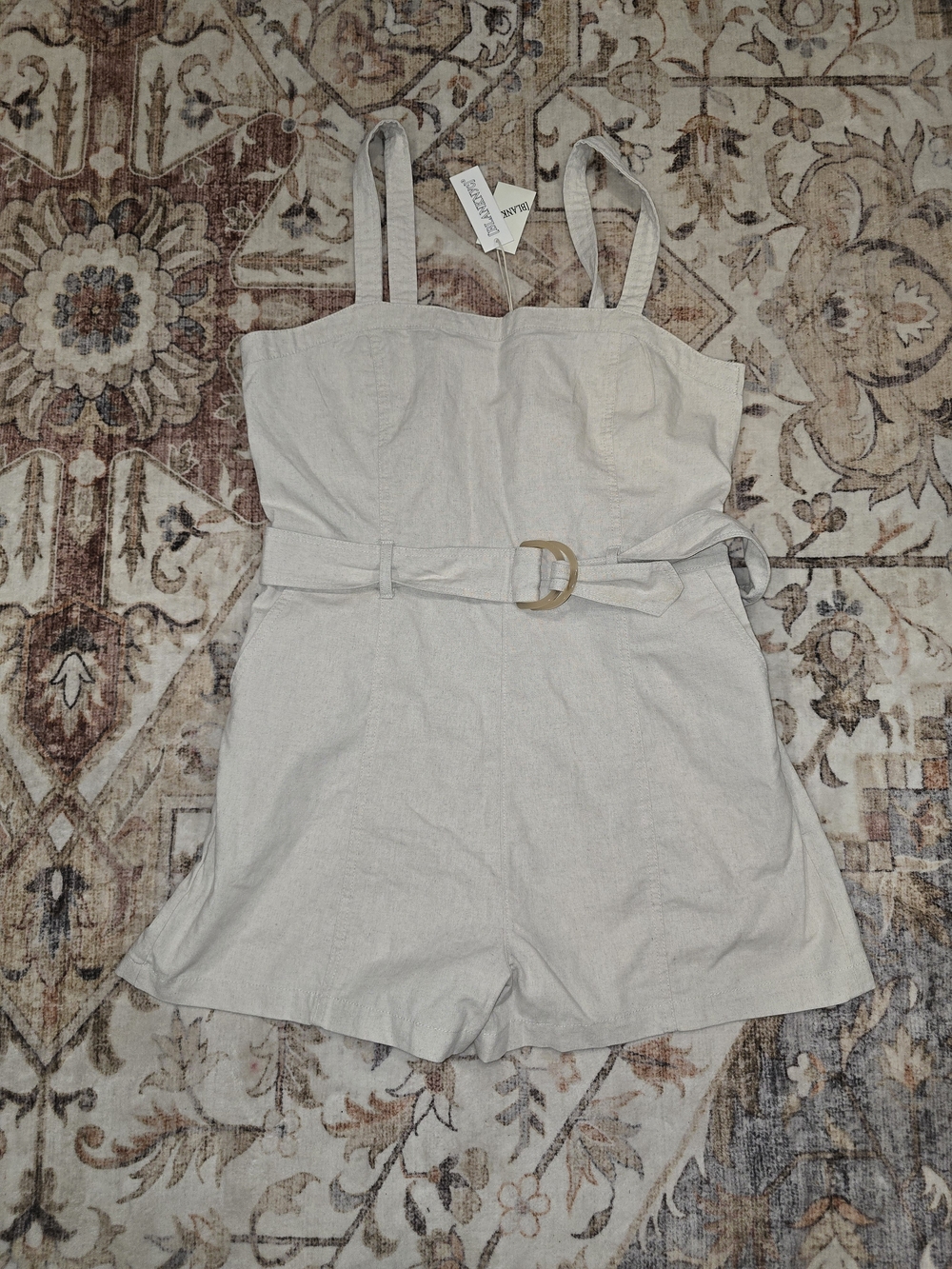 Blank NYC Natural-Tone Linen-Blend Romper with Waist Tie